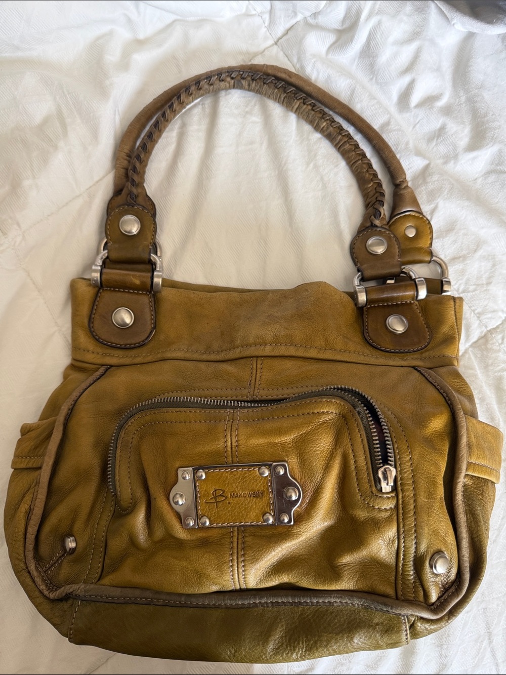B. Makowsky Green Leather Shoulder Bag